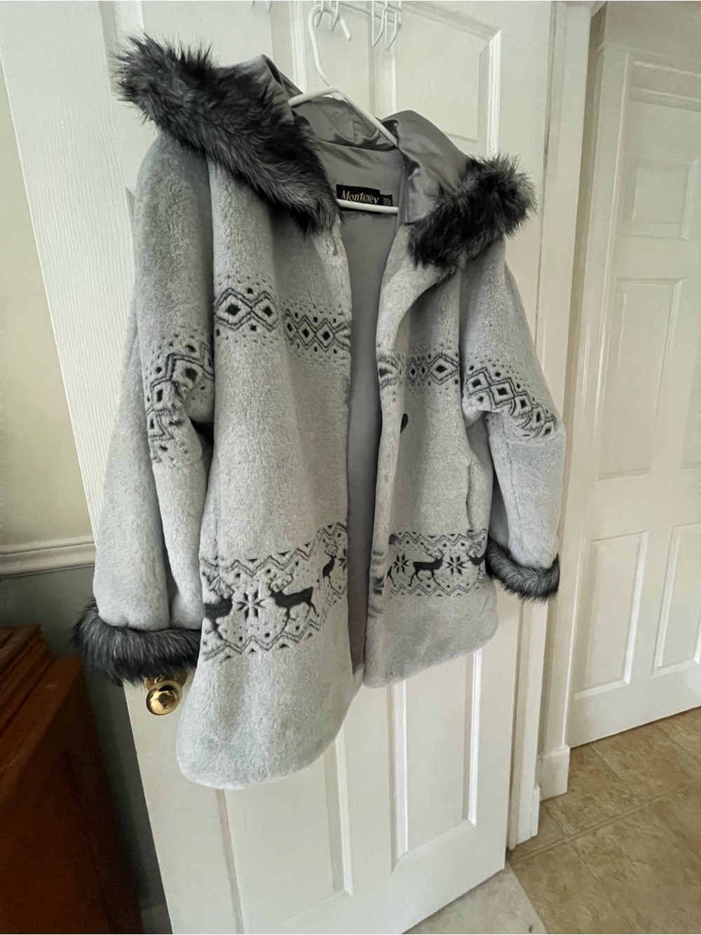 Light Gray Faux Fur Trim Hooded Coat